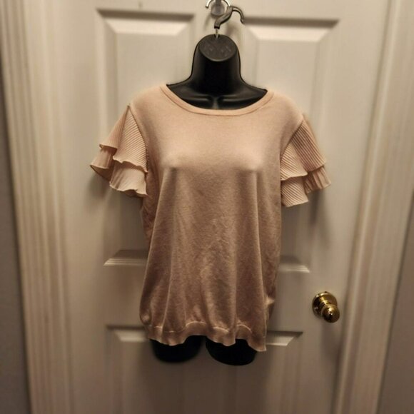 Adrianna Papell Pink Tiered Flutter Sleeve Sweater – Size Large - Picture 3 of 9